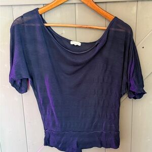 Zenana Outfitters Deep Navy Sheer Striped Short Sleeve Top